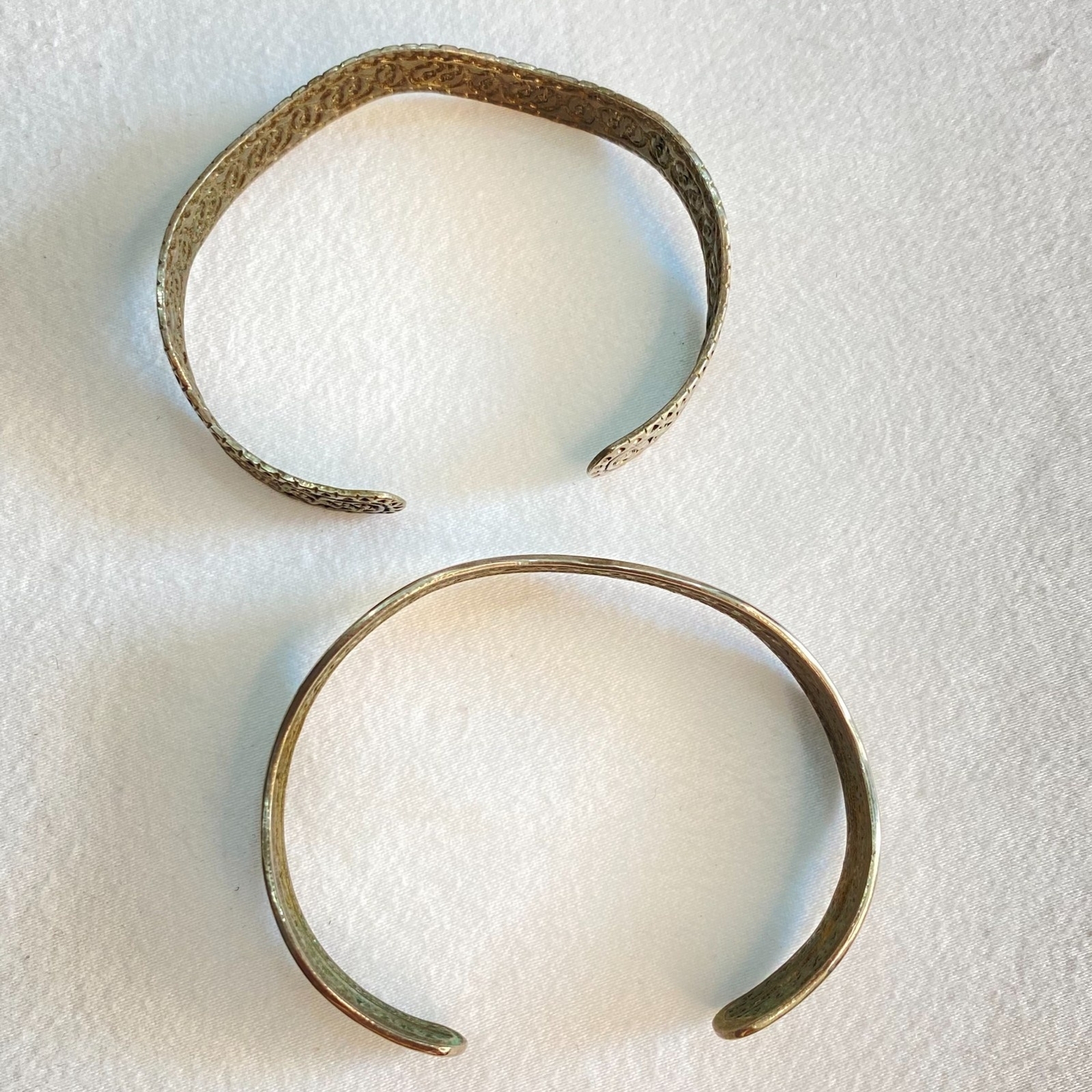 Two Wavy Cuff Bracelets Tarnished Silver Tone Orn… - image 3