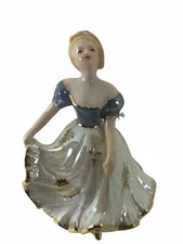 Victorian Dancing Lady Bell Ornament Cracker Barrel Lusterware Gold Trim 5 1/2”