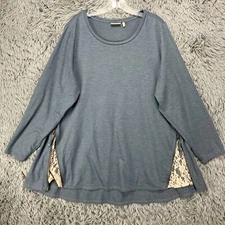 LOGO Lounge Tunic Top Women's Plus Size 2X Blue Lace Stretch Boho Artsy