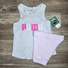 Puma Sportswear Tank Tee  Bike Short Gray/Pink 2 Piece Set Girls Size 5 NWT