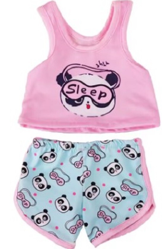 Nightwear, Short Style, Panda Top & Short Pajamas~❤️Slippers for 18" Dolls