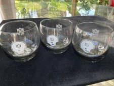 Vintage 1970's NFL New York Giants Smoked Glass Whiskey Low Ball Glasses