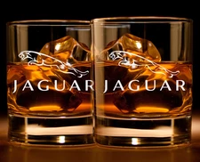 Etched Jaguar Rocks Drinking Glass Whiskey Gift Set Collectible Gift