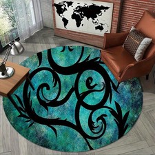 Black Mysterious Pattern Round Mat,Flannel Round Mat,Suitable for Kitchen,Bedro