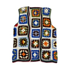 Handmade Granny Square Crochet Cardigan Vest Boho Hippie Retro Patchwork Vtg Sm
