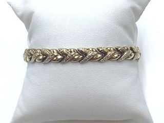 7.5" 10K Multi Tone Gold Weaved Chain Link Design Tennis Bracelet 8.10