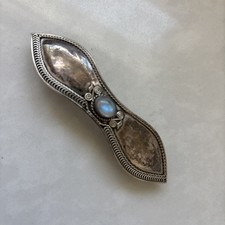 STUNNING  925 Moonstone Barrette Cabochon Sterling Silver Handmade HAIR 3.5”