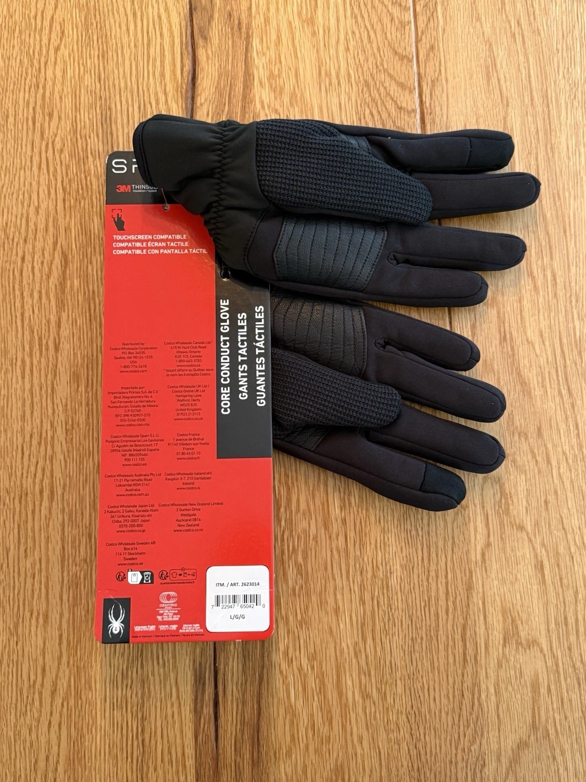 Spyder Core Conduct Gloves With Leather Palm Size L Black 3M Thinsulate - New 4