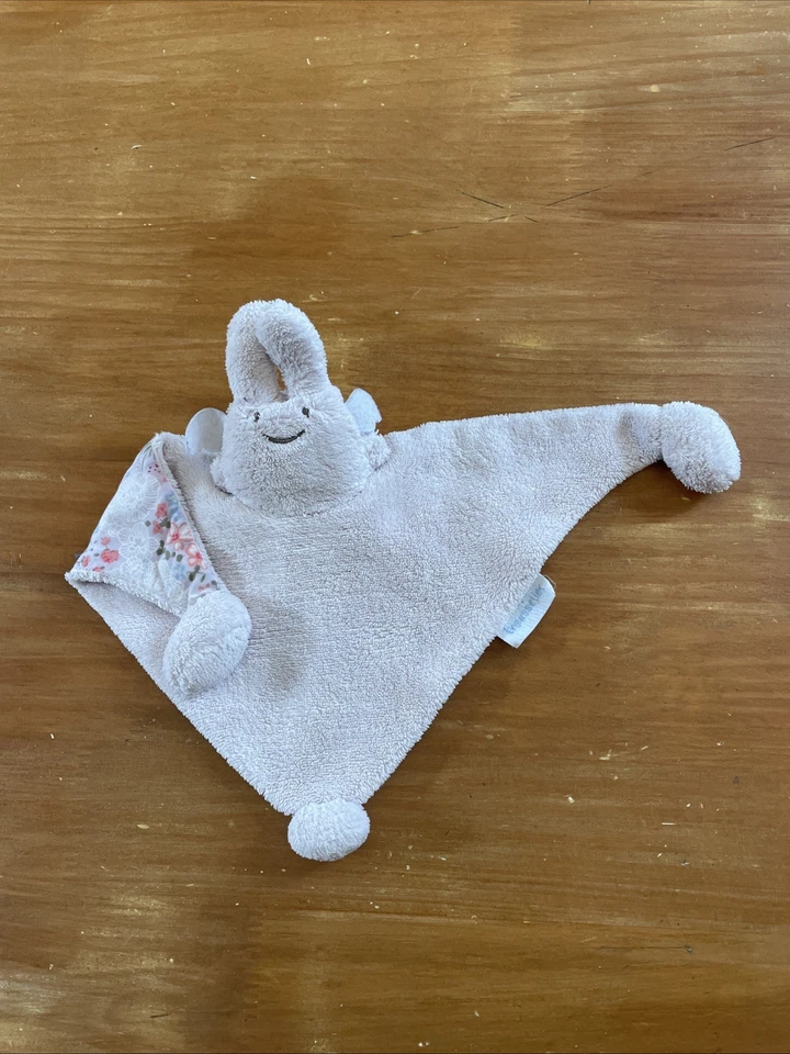 O/ Doudou plat triangle ange lapin Ailes TROUSSELIER rose tissu fleuris Fleurs - Photo 1/4
