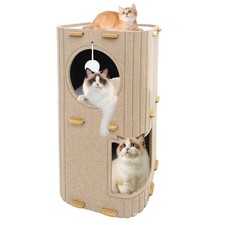 Cat House for Indoor Cats 2-Storey Cozy Felt Cat Bed Cave with Tunnel Hideawa...