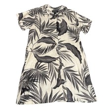 Tahari Linen Palm Leaf Print Shirt Dress Women Large Hawaiian Resortwear NWT