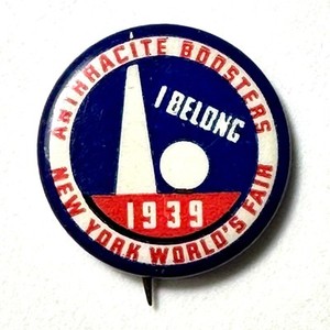 1939 New York Worlds Fair Anthracite Boosters I Belong 0.75" Celluloid Pinback