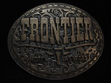 OA01123 VINTAGE 1970s  FRONTIER HOTEL LAS VEGAS  BRASSTONE BELT BUCKLE