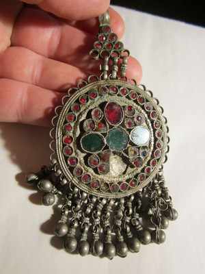 VINTAGE ARTISAN CRAFTED PENDANT 5'' L WITH ENAMEL - SOME ENAMEL MISSING  - OFC-AA