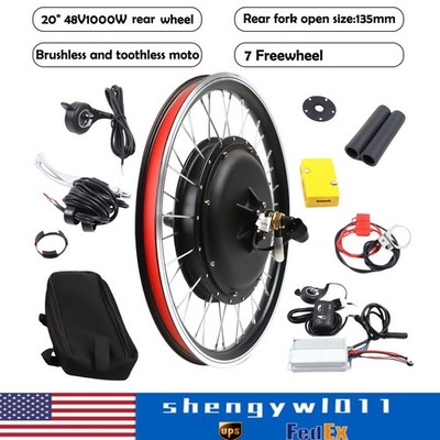 20'' E-Bike Rear Wheel 48V 1000W Electric Bicycle Hub Motor Conversion Kit w/ LED
