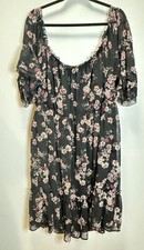 Torrid Dress Black Floral Off Shoulder SZ3 Ruffle Sleeves Chiffon Sheer Peasant