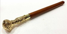 Vintage Crocodile Brass Handle Wood Walking Stick Cane Vintage Style Solid Gift.