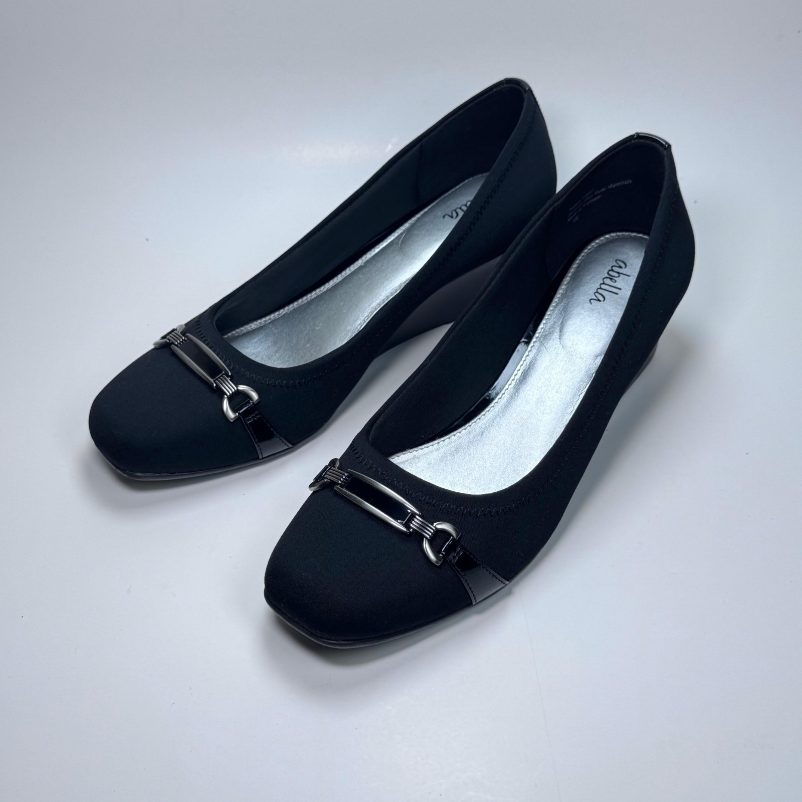 Abella Black Fabric Wedge Heels Size 9.5 Women’s Slip On Comfort Dress Shoes