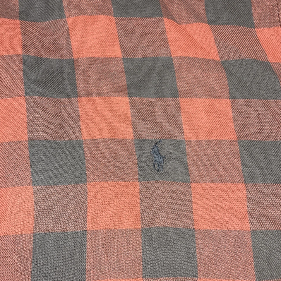 Camisa polo masculina flanela Ralph Lauren GRANDE vermelha xadrez índigo RL ajuste desdobrado 4XLT - Imagem 4 de 4