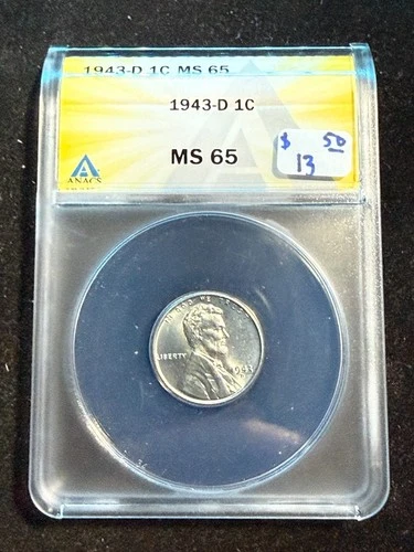 1943 D LINCOLN WHEAT STEEL CENT ANACS MS 65 203