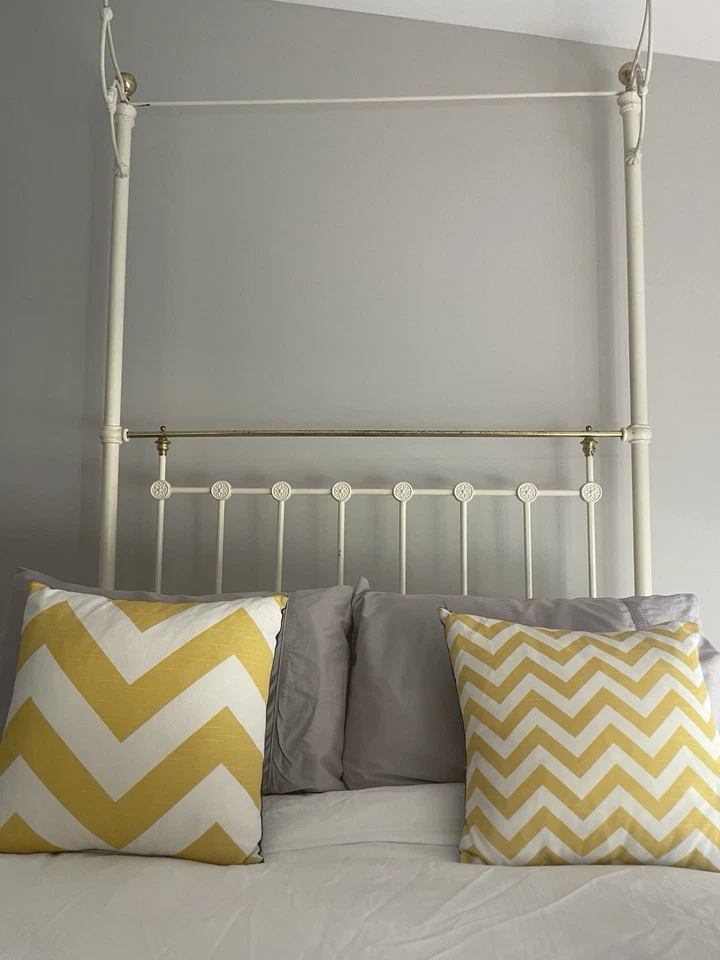 Off white Antique Wrought Iron standard Double bed canopy with the board base.   - image 2 of 4