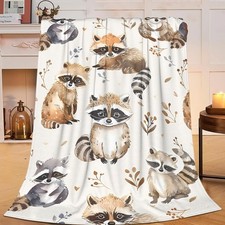 Cute Raccoon Throw Blanket Decor Animal Super Warm Soft Plush 50x40 Inch