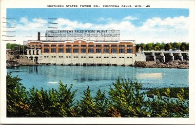 Northern States Power Chippewa Falls Hydro Plant Postcard 1951 Postmarked WI
