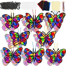 32pcs Butterfly Suncatcher Craft Kit DIY VBS Window Stain Glass Effect Paper