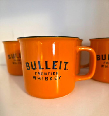 Bulleit Bourbon Frontier Whiskey Orange Ceramic Cup Mug Lot of 4 EUC