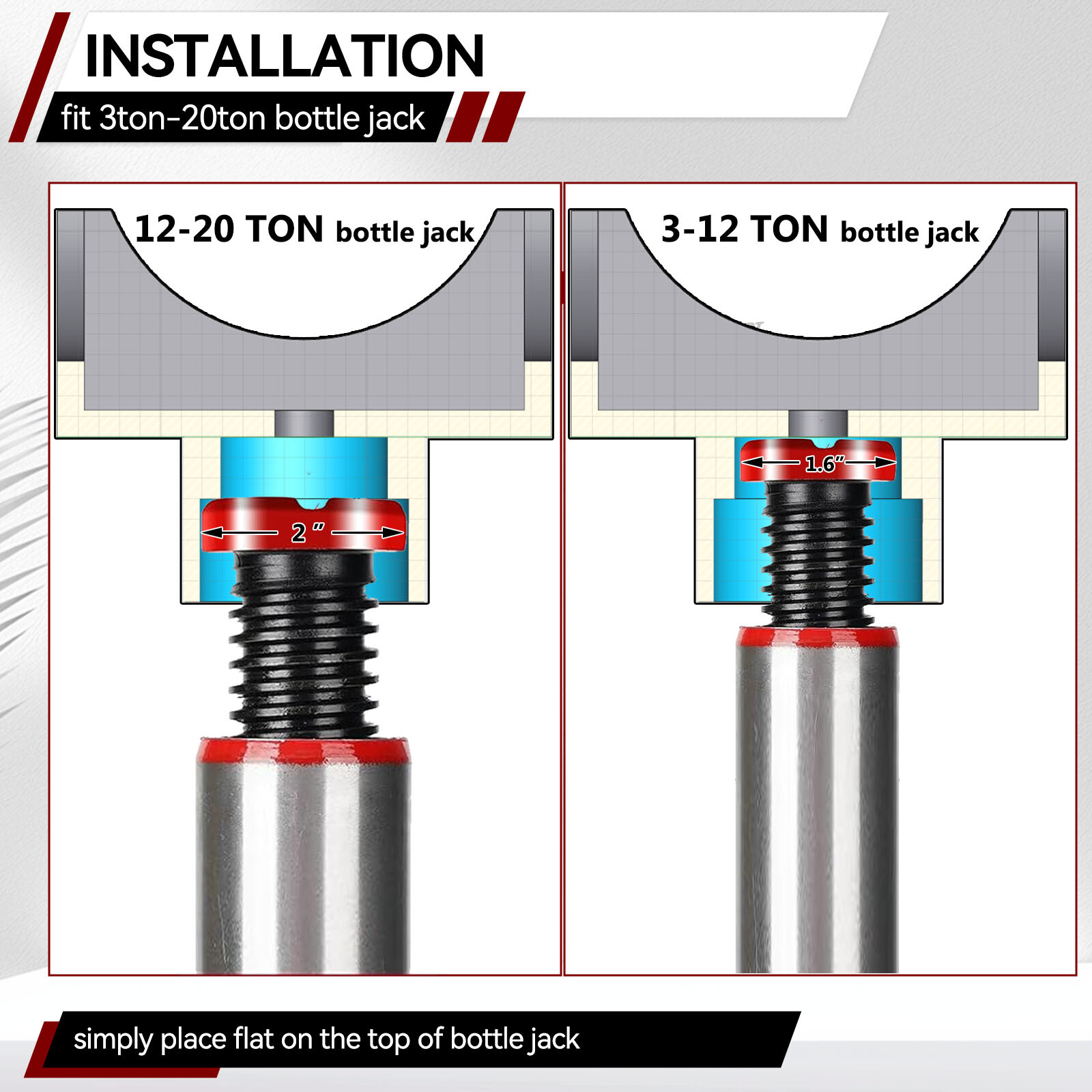 Bottle Jack Axle Adapter 3-20 Ton Lift Cradle 4inch 3inch Axle Steel Floor Base