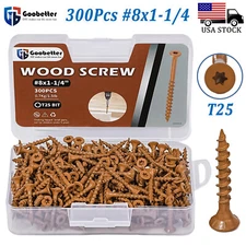 300PCS #8x1-1/4" Torx T25 Star Flat Head Screw Outdoor Wood Screw T25 Star Bit