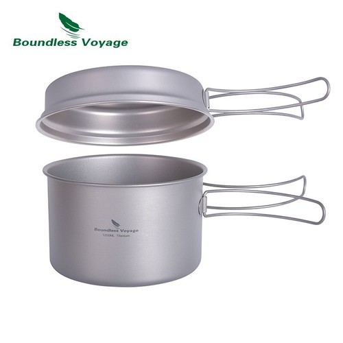 Titanium Pot & Pan Set Backpacking Pot Foldable Handles Camping Cooking Set - Picture 2 of 10