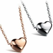 Minimal Polished Puff Heart Pendant Necklace with 18" Stainless Steel Chain