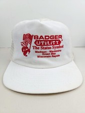 Vintage USA MADE Badger Utility Green Bay Puffy Trucker Hat Snapback Dad Cap