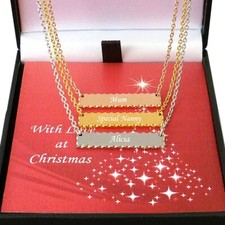 Bar Necklace in with Engraving in Christmas Gift Box. Personalised Gift for Xmas