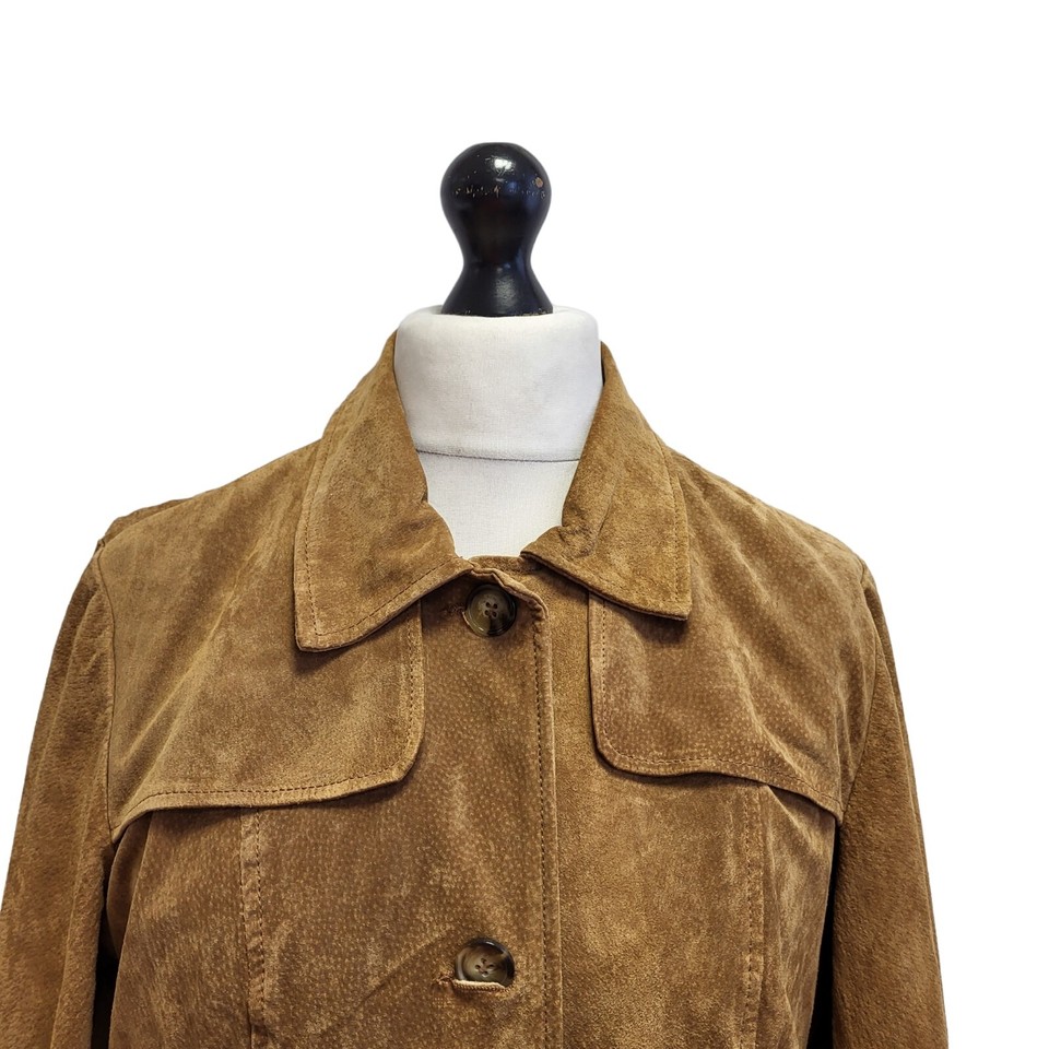 New Look Coat Suede Brown Collared ButtonUp Uk Women's 16 Eu 44 ZZ175