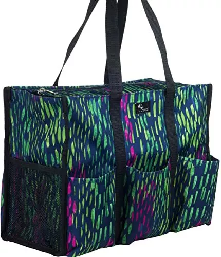 TOTE BAG with Multiple Pockets Zip Top Utility Medium Tropical Rain By PURSETTI