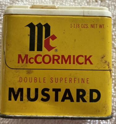 Vintage McCormick Mustard Double Superfine Spice Tin, Empty Collectible