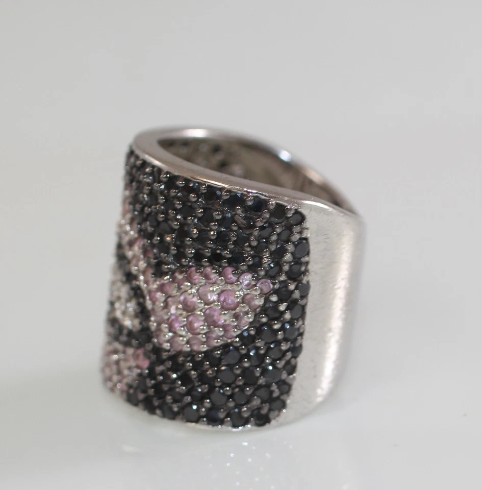 Anillo vintage extra ancho banda cigarro circonitas pavé y zafiro rosa talla 5,5-6 Foto 2 de 4