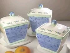 Pfaltzgraff "Summer Breeze" Canister Set of 3 Blue Yellow White