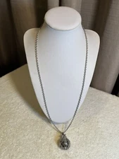 D. E, Silver Tone Chain & Ball Locket With Lava Rock Ball