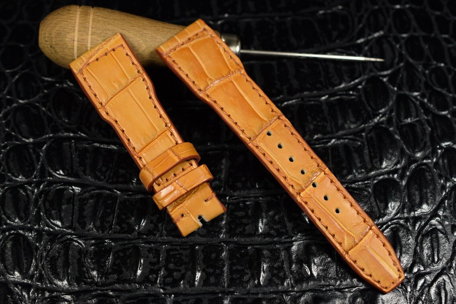 Relojes pulsera real Alligator belly camel marrón para IWC piloto Handmade ma...