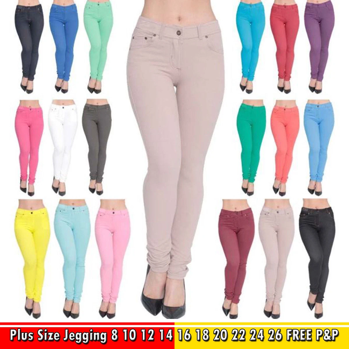 Skinny Womens Jeans Stretchy Jeggings Ladies New Fit Coloured Trousers Size  8 26