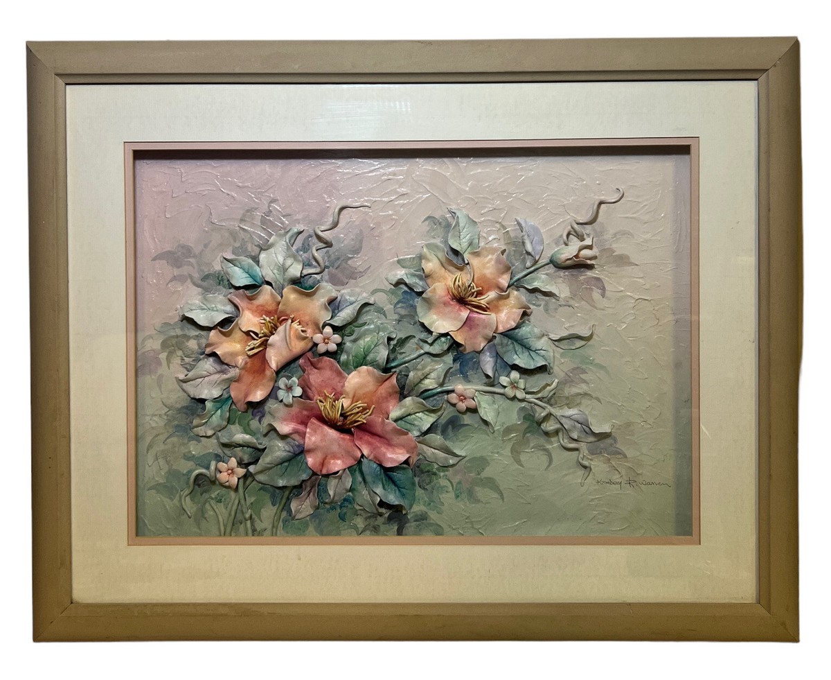 1980's 3D Floral mixed media Art Clay Sculpture Kimberly R Warren