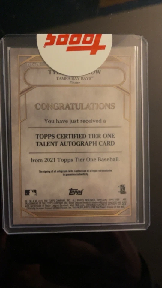 2021 Topps Tier One Tyler Glasnow Auto 180/300 - Image 2 of 2