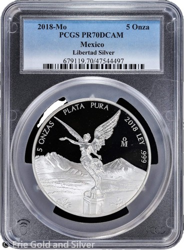 Mexico 5 onzas Libertad Angel of Independence MS69 PCGS 5 oz
