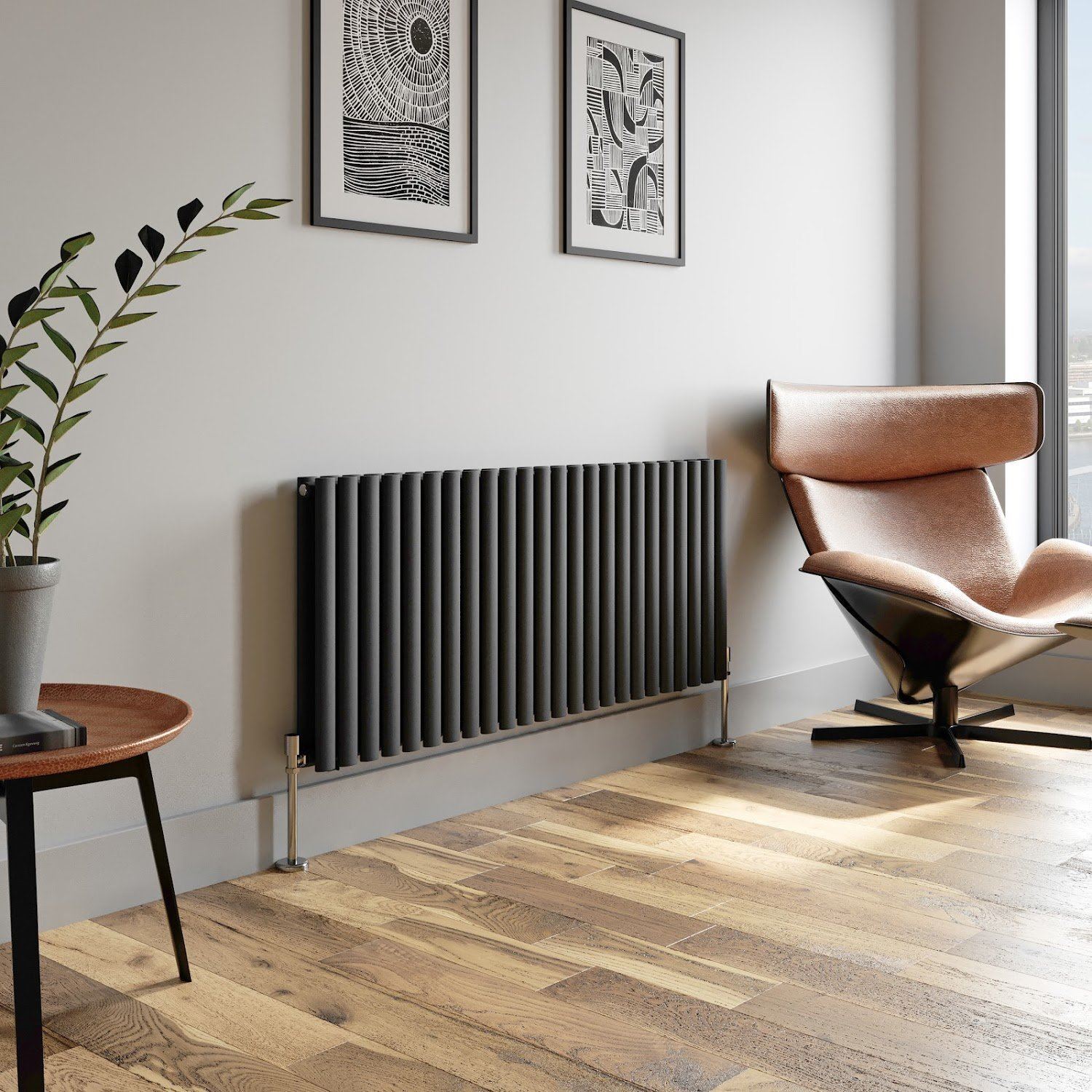 Anthracite Designer Radiator Horizontal Oval Column Double Panel Rad ...