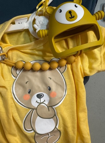 Baby Yellow Bear Outfit & Patchwork Quilt Set With Toy Handcrafted - Picture 10 of 10