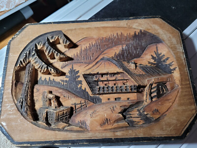 Handarbeit Hand Carved 3D Hand Painted Wooden Chalet Lodge Wall Decoration 5''x8''