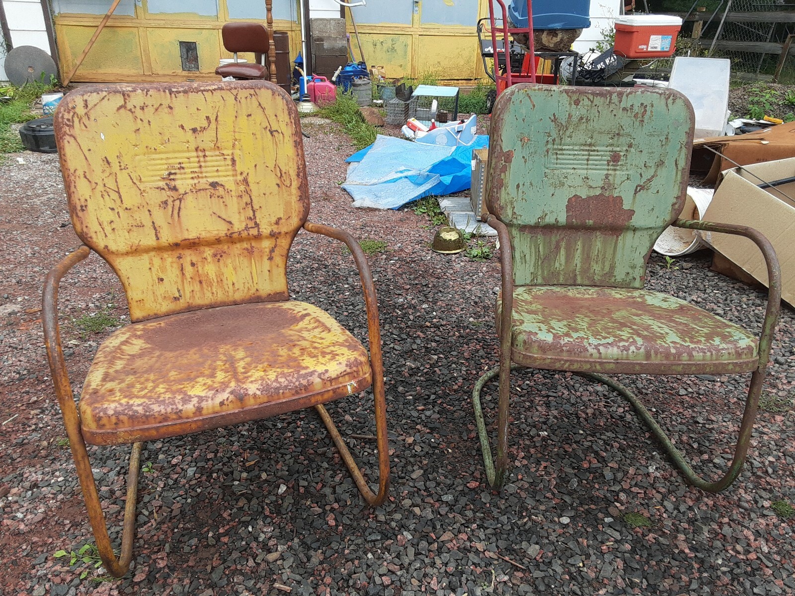 2 Vintage Metal Lawn Chairs Patio Outside Distressed Authentic Shabby Chic For Sale Online Ebay